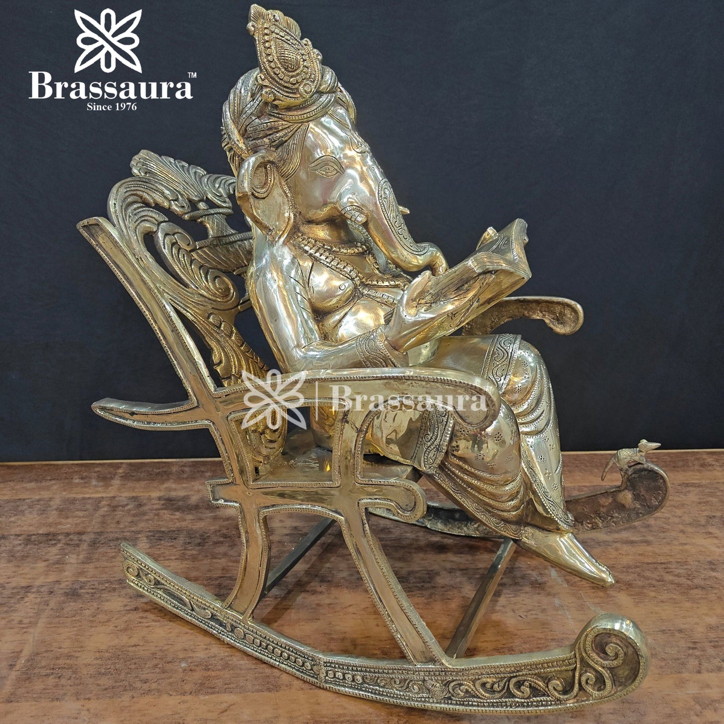 Brassaura™ Brass Chair Ganesha Statue for Home and Decor | Weight 27 Kgs | Height 13 Inches