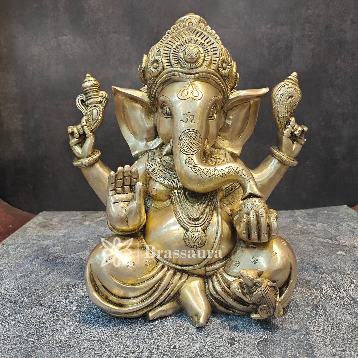 Brassaura™ Brass Ganesha Idol for Home and Decor | Weight 9 Kgs | Height 12 Inches