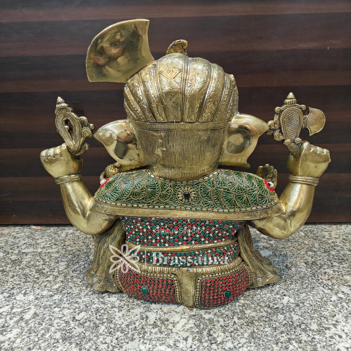Brassaura™ Brass Gem Stone Work Ganesha Statue for Home and Decor | Weight 27 Kgs | Height 20 Inches