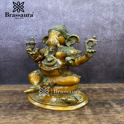 Brass Ganesha Statue For Home Decor And Gift Items Weight 4.3 Kg And Height 9.5 Inches
