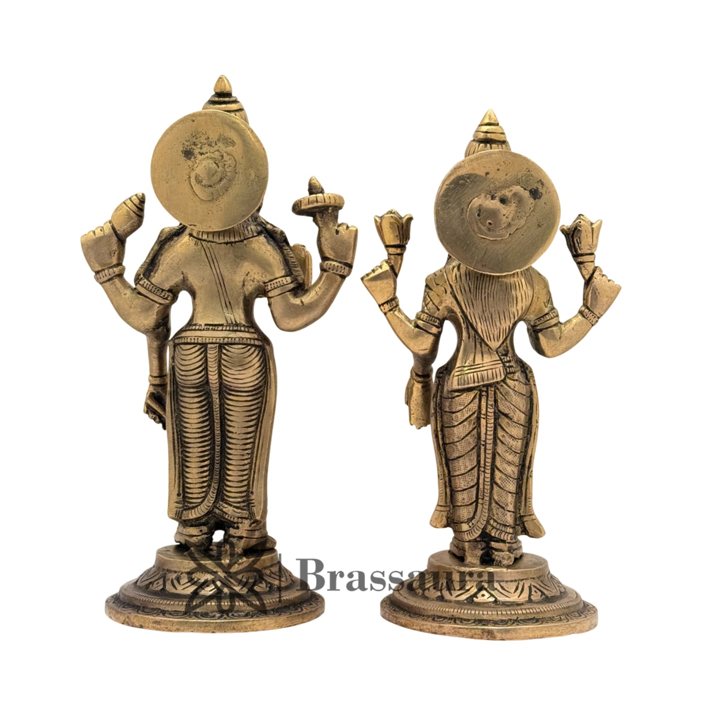 Brassaura™ Brass Black Patina Work Vishnu laxmi Idol for Home and Decor Weight 2.9 Kg Height 23 cm