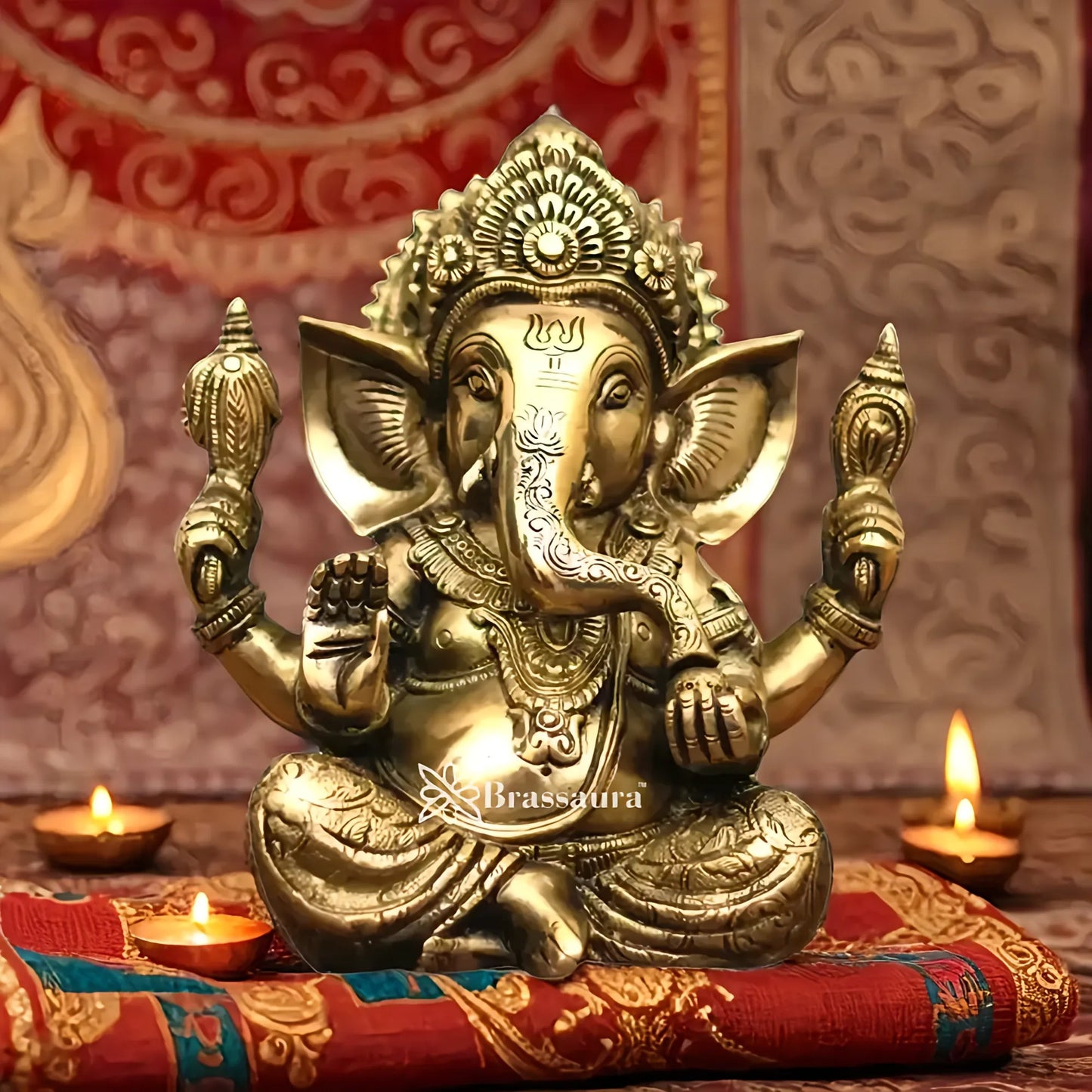 Brassaura™ Brass Ganesha Idol | Height 8.5 Inches & Weight 4 Kgs