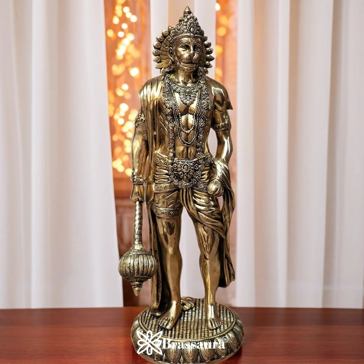 Brassaura™ Exquisite Brass Hanuman Statue – Height 23 Inches & Weight 13 Kgs | Temple Décor