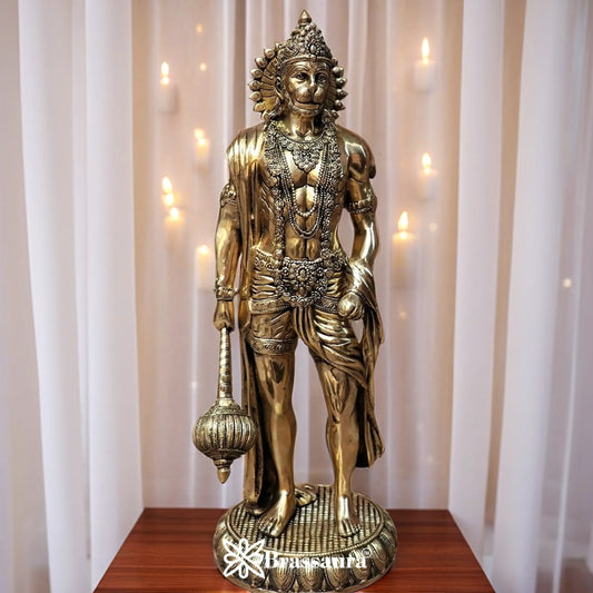 Brassaura™ Exquisite Brass Hanuman Statue – Height 23 Inches & Weight 13 Kgs | Temple Décor