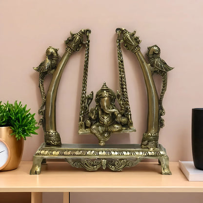 Brassaura™ Elegant Brass Ganesha Jhula for Home & Temple Décor | Height 9.8 Inches & Weight 2.93 Kgs