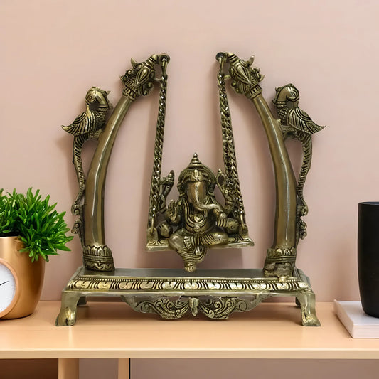 Brassaura™ Elegant Brass Ganesha Jhula for Home & Temple Décor | Height 9.8 Inches & Weight 2.93 Kgs