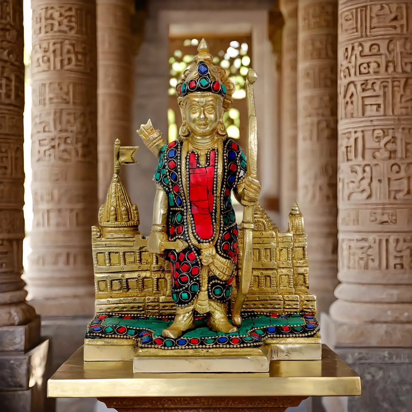 Brassaura™ Brass Gem Stone Work Ram Lalla Ram Mandir Murti – Height 9.2 Inches & Weight 2 Kgs | Traditional Temple Décor