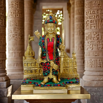 Brassaura™ Brass Gem Stone Work Ram Lalla Ram Mandir Murti – Height 9.2 Inches & Weight 2 Kgs | Traditional Temple Décor