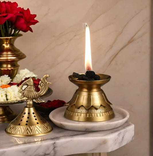 Brassaura™ Brass Peacock Loban Daam Dhoop Burner – Height 6.5 Inches | Traditional Incense Holder, 470 Gms