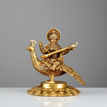 Brass Saraswati Idol for Home and Decor Height 6.5 Inches & Weight 2 Kgs