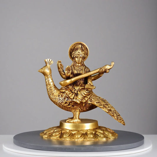 Brass Saraswati Idol for Home and Decor Height 6.5 Inches & Weight 2 Kgs