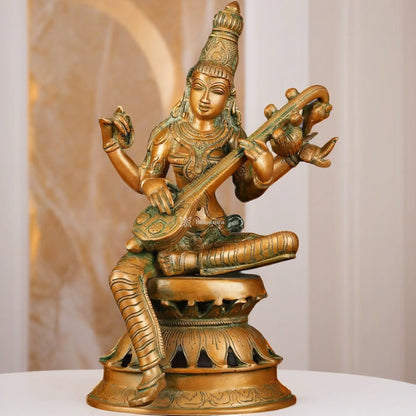 Brass Saraswati Idol for Home and Decor Height 12 Inches & Weight 4 Kgs