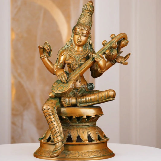 Brass Saraswati Idol for Home and Decor Height 12 Inches & Weight 4 Kgs