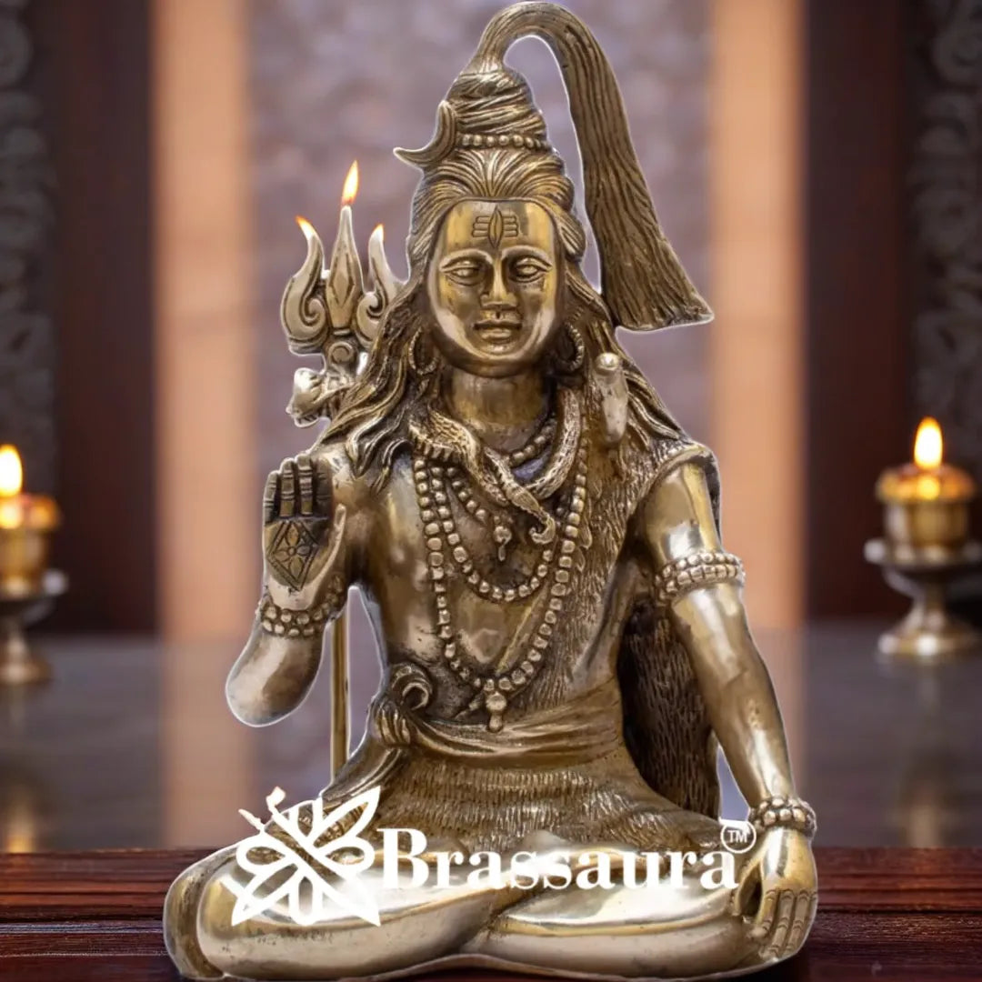 Brassaura™ Artistic Brass Lord Shiva Murti – Height 12 Inches & Weight 4.5 Kgs | Sacred Décor