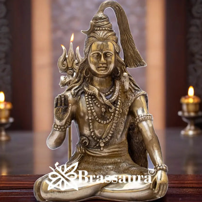 Brassaura™ Artistic Brass Lord Shiva Murti – Height 12 Inches & Weight 4.5 Kgs | Sacred Décor