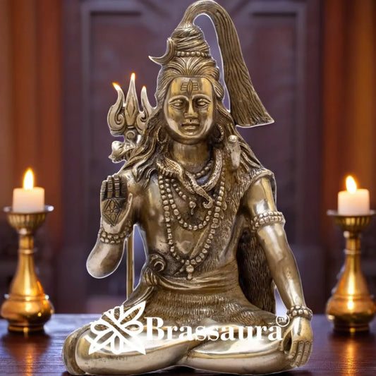 Brassaura™ Artistic Brass Lord Shiva Murti – Height 12 Inches & Weight 4.5 Kgs | Sacred Décor