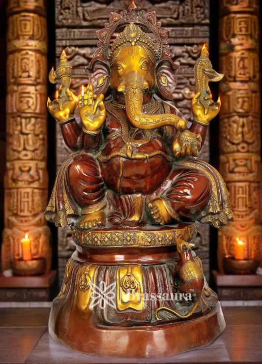 Brassaura™ Brass Ganesha Idol for Home Decor | Weight 46 Kgs | Height 33 Inches