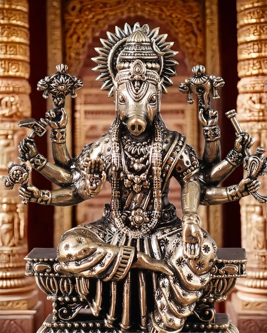 Brassaura™ Superfine Hollow-Cast Goddess Varahi Idol – 4 Inch Height, 0.23 Kg Weight – Intricately Handcrafted Brass Statue