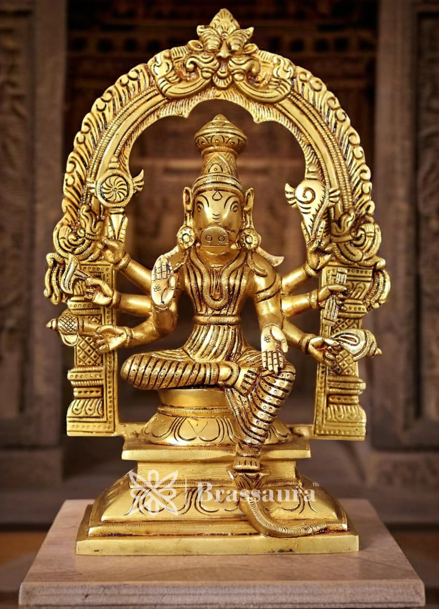 Brassaura™ Brass Varahi Idol – Height 6 Inches & Weight 1.1 Kgs | Religious & Cultural Home Décor