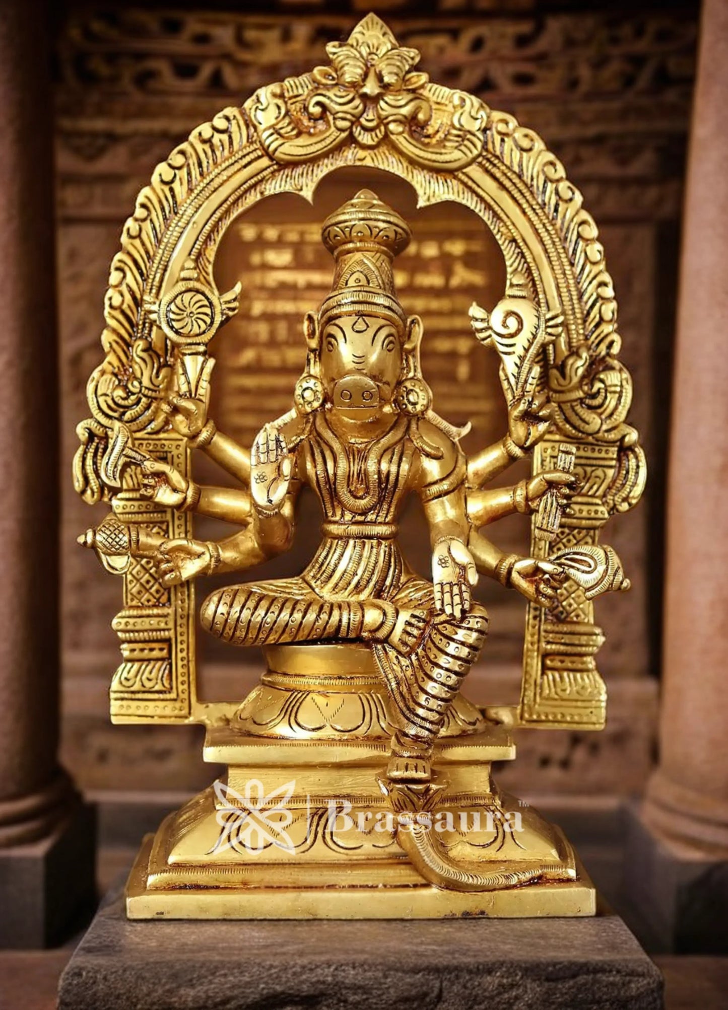 Brassaura™ Brass Varahi Idol – Height 6 Inches & Weight 1.1 Kgs | Religious & Cultural Home Décor