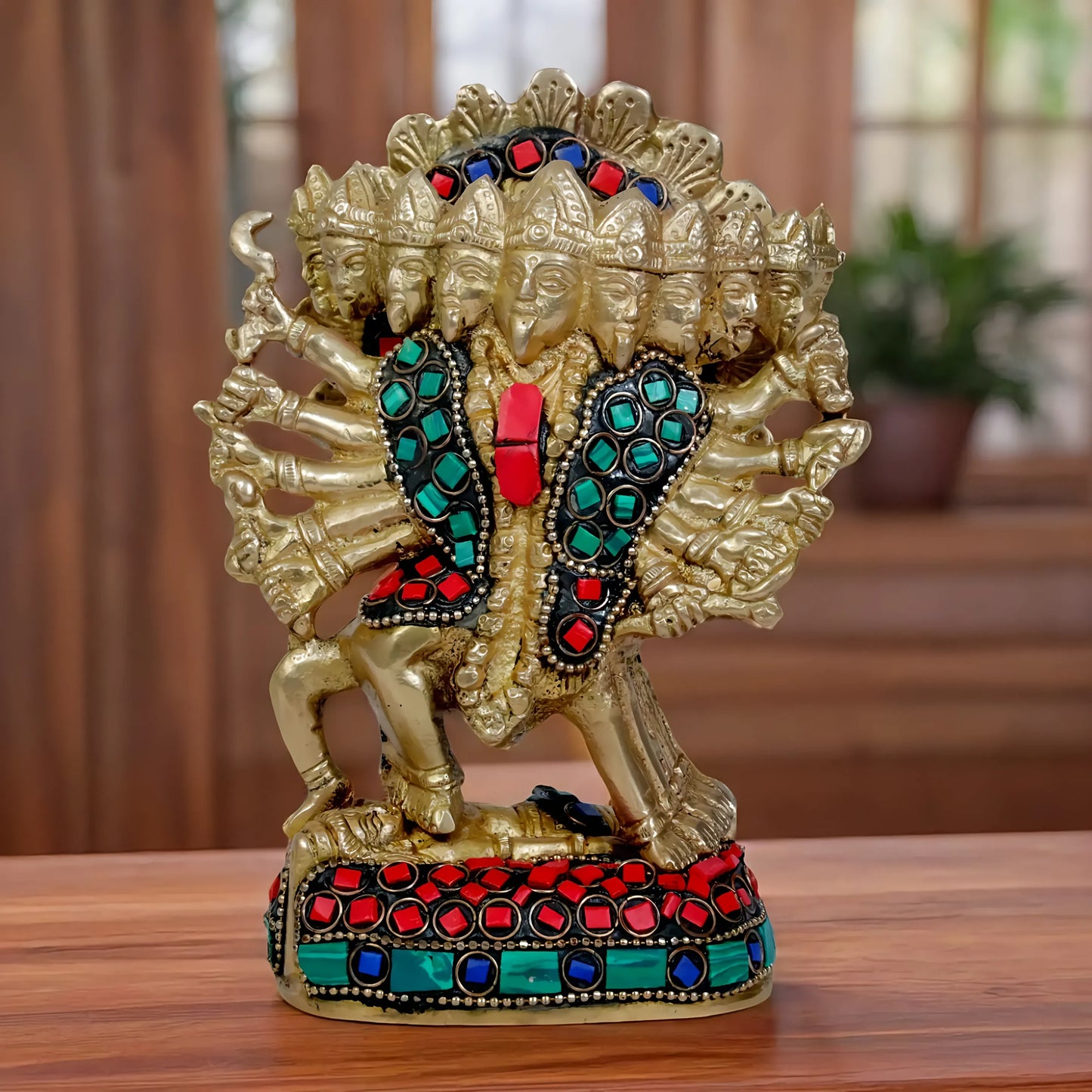 Brassaura™ Brass Gem Stone Work Kali Maa Idol – Height 8 Inches & Weight 1.25 Kgs | Hindu Goddess Statue