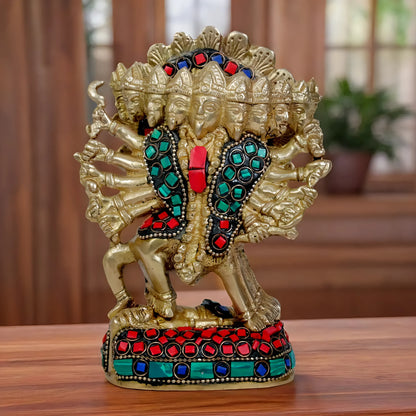 Brassaura™ Brass Gem Stone Work Kali Maa Idol – Height 8 Inches & Weight 1.25 Kgs | Hindu Goddess Statue