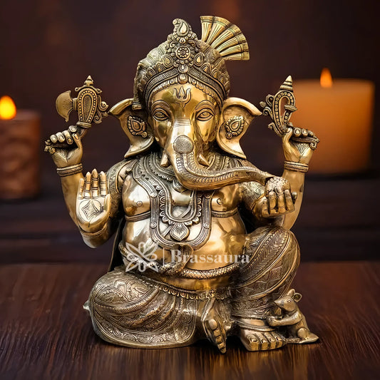 Brassaura™ Brass Ganesha Jhula Idol for Home and Decor | Weight 25.7 Kgs | Height 20 Inches