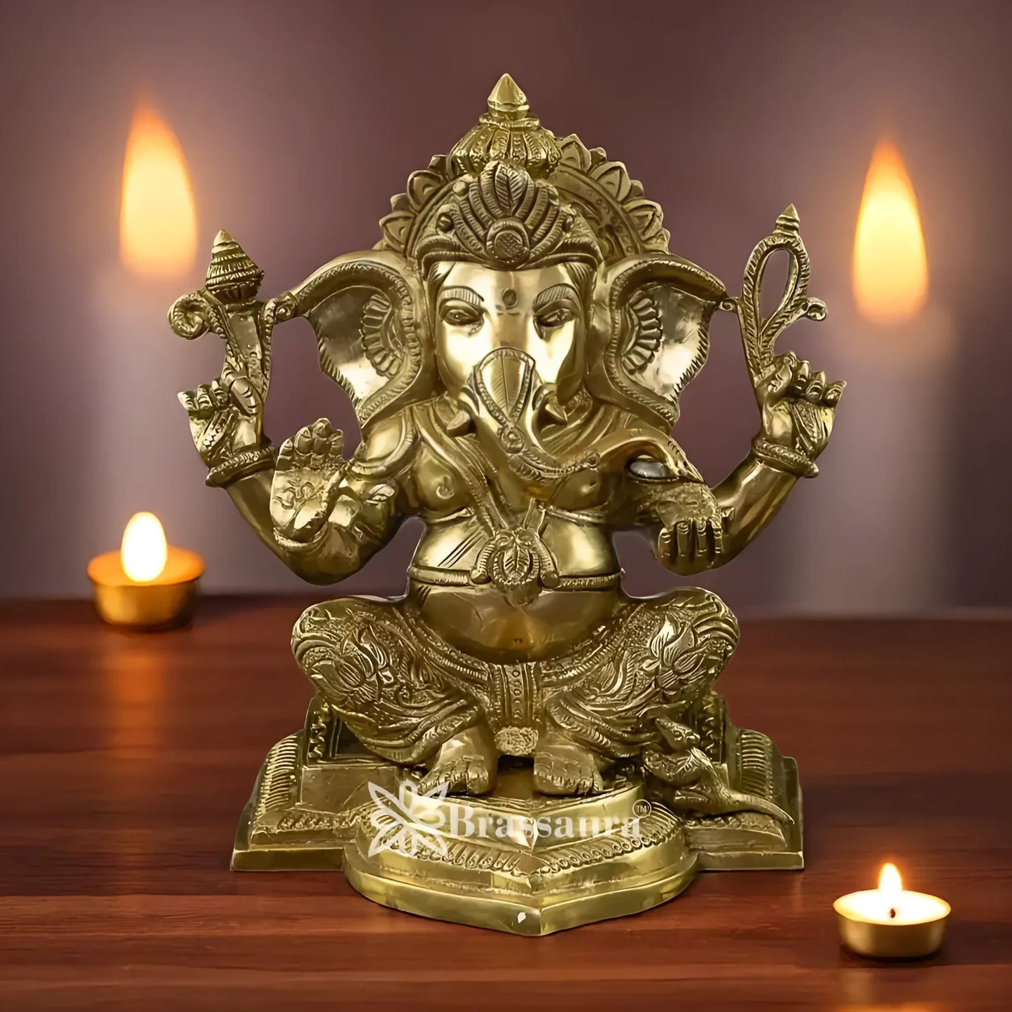 Brassaura™ Brass Ganesha Idol | Height 7.5 Inches & Weight 2.9 Kgs