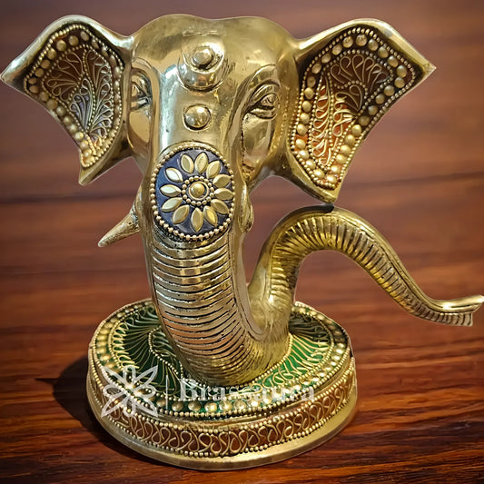 Brassaura™ Brass Gem Stone Work Modern Ganesha Statue for Home and Decor | Weight 2.7 Kgs | Height 6 Inches