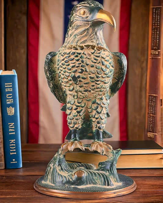 Brassaura™ Pure Brass Eagle Statue – Height 13 in, Weight 6.55 kg – Green Sand Patina Tone