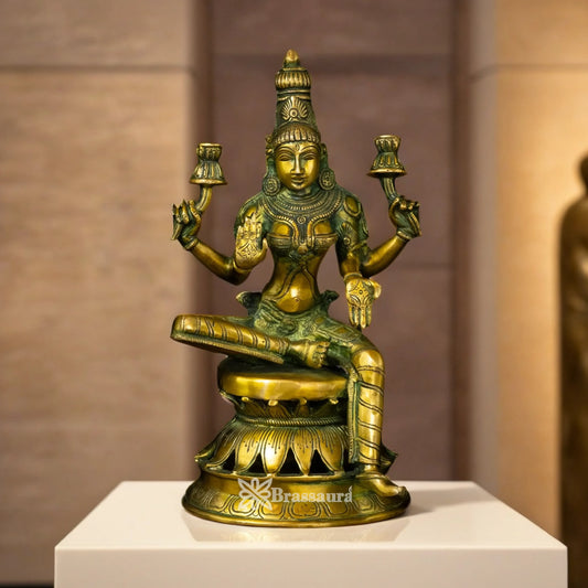 Brassaura™ Artistic Brass Laxmi Idol – Height 12 Inches & Weight 3.9 Kgs | Home & Puja Décor
