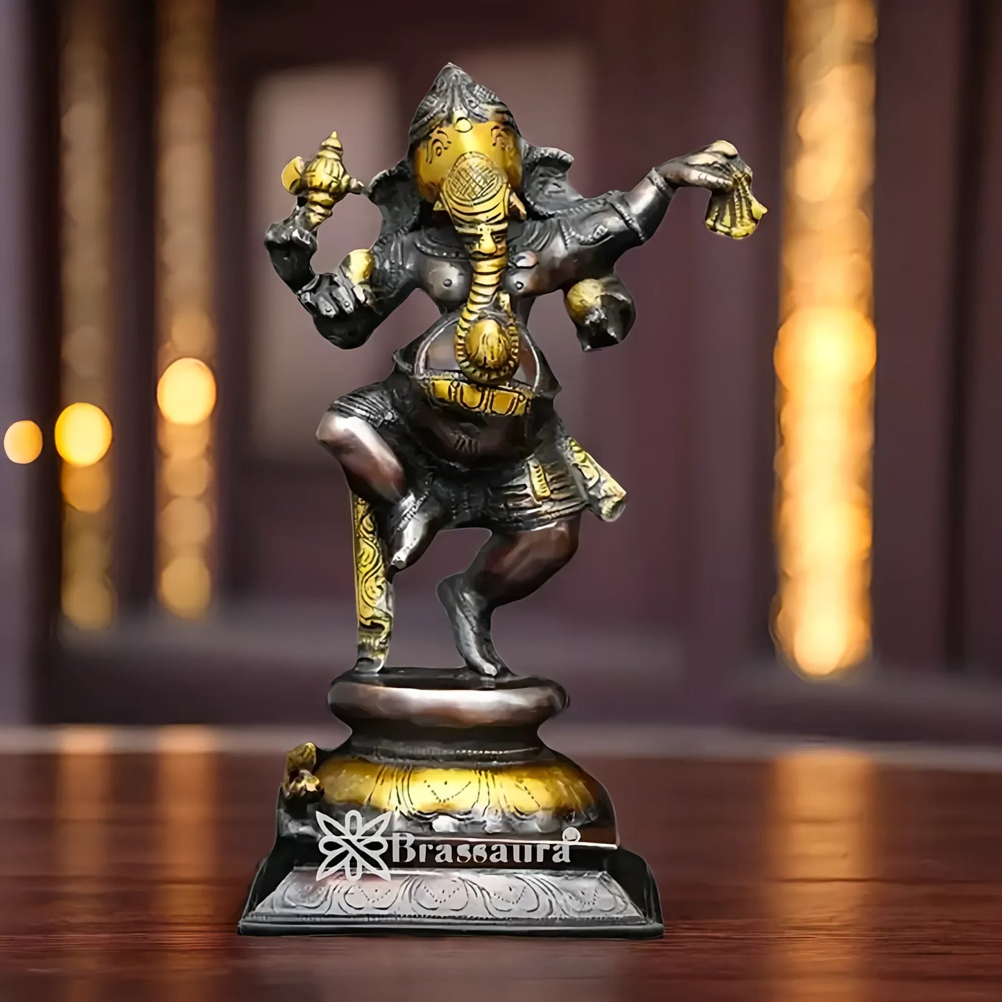 Brassaura™ Brass Ganesha Idol | Height 9.5 Inches & Weight 2.7 Kgs