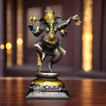 Brassaura™ Brass Ganesha Idol | Height 9.5 Inches & Weight 2.7 Kgs