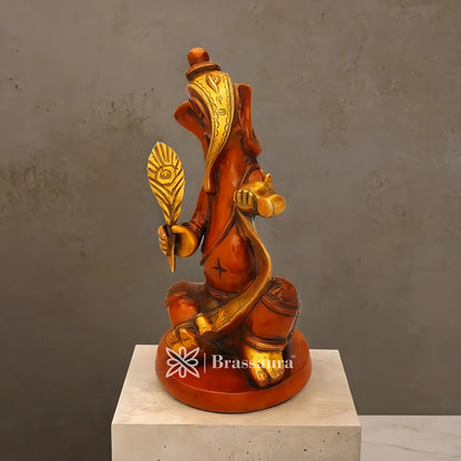 Brassaura™ Brass Ganesha Idol for Home Temple & Pooja Décor | Height 11 Inches & Weight 3.9 Kgs
