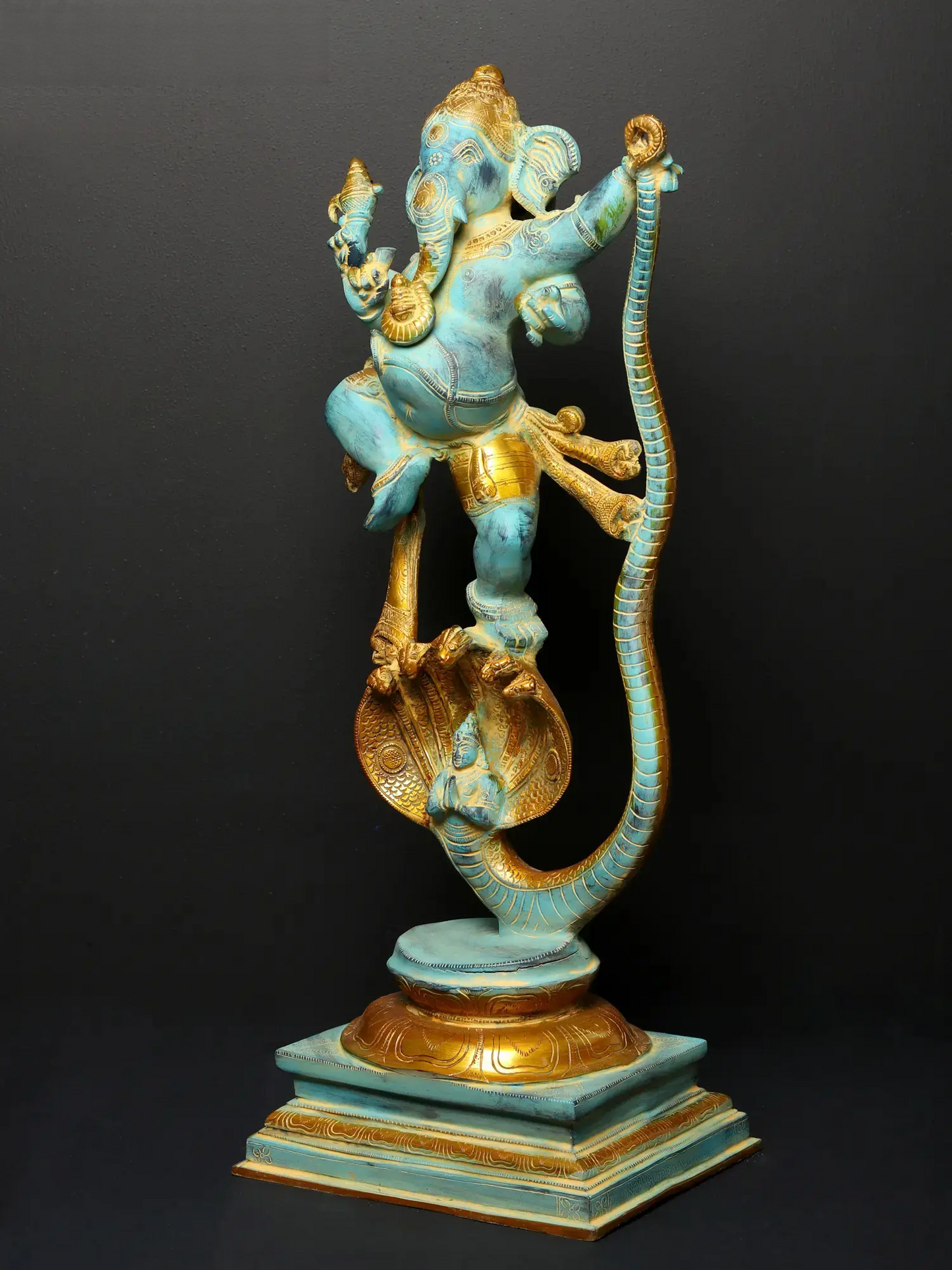 Brassaura™ Brass Single-Tusked Lord Ganesha on Seven-Hooded Serpent | Height 27 Inches & Weight 15.58 kgs