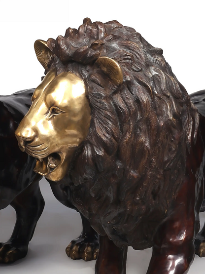 Brassaura® Pair of Roaring Lion Brass Sculptures | Handcrafted Statement Décor | Height 49 Inches & Weight 396 kgs