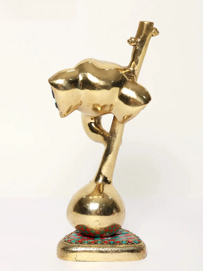 Brassaura™ Brass Lord Ganesha Head with Veena & Stone Inlay Work | Height 12 Inches & Weight 3.06 kgs