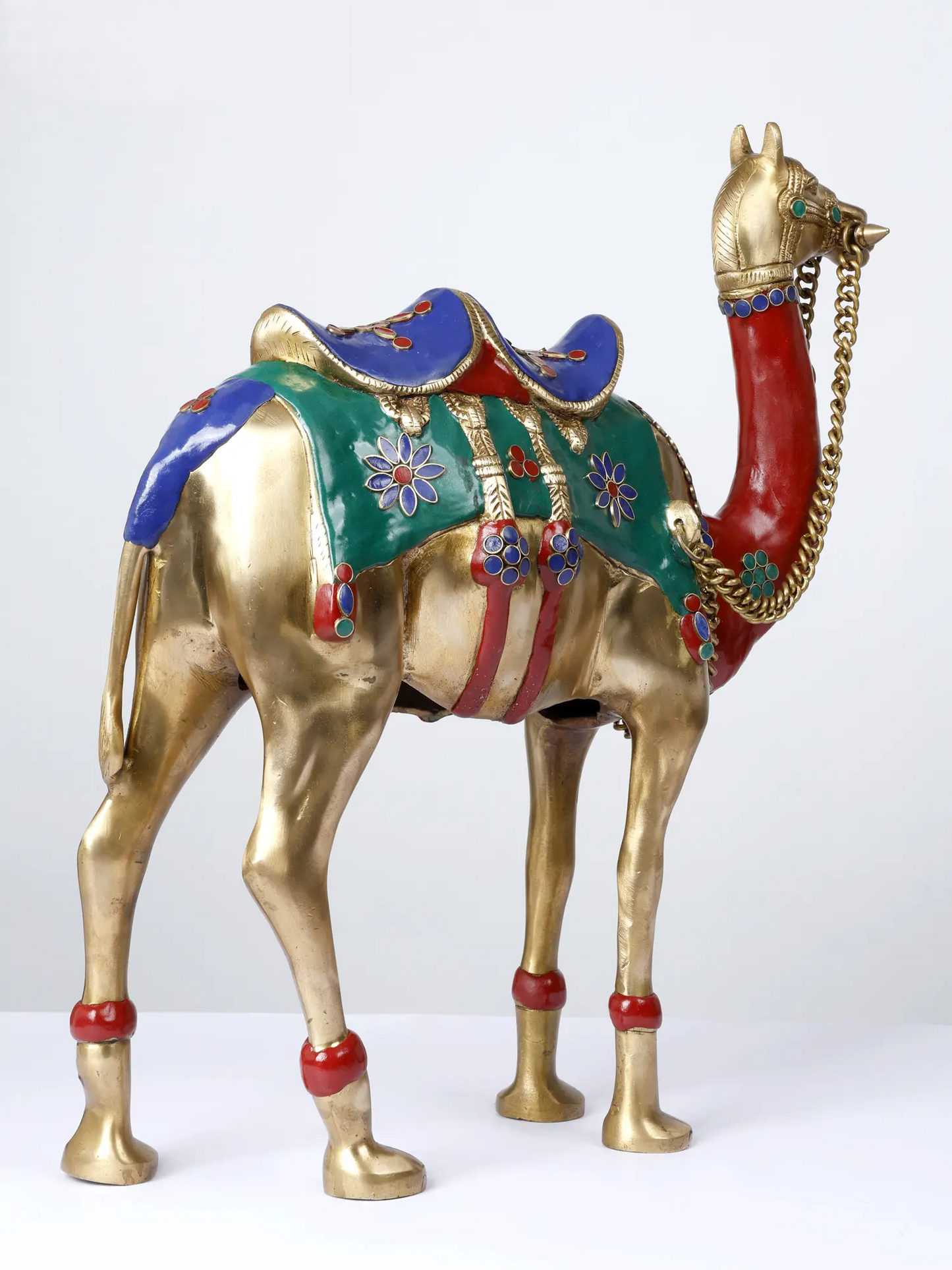 Brassaura® सजावटी पीतल ऊँट की मूर्ति, जड़ाई काम के साथ | शुद्ध पीतल | ऊंचाई 16.9 इंच और वज़न 8.10 किलोग्राम