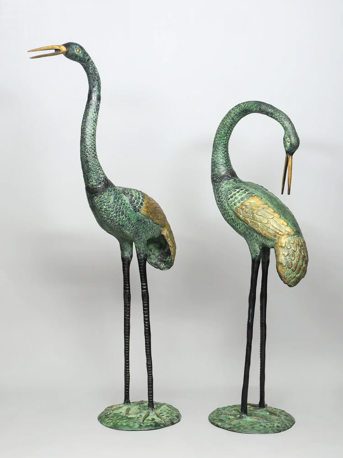 Brassaura® Pair of Decorative Crane Brass Sculptures | Handcrafted Home Décor Statues | Height 67 Inches & Weight 64 kgs