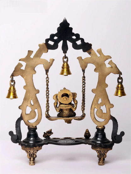 Brassaura™ Brass Lord Ganesha on Kirtimukha Swing with Dangling Bells | Height 14 Inches & Weight 2.82 kgs
