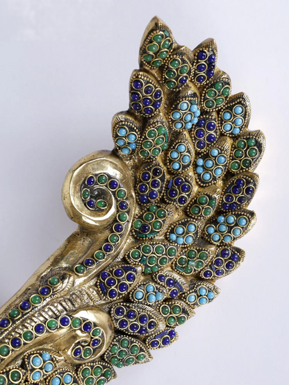 Brassaura® Brass Peacock Decorative Statue with Inlay Work | Pure Brass | Height 8.3 Inches & Weight 2.80 kgs