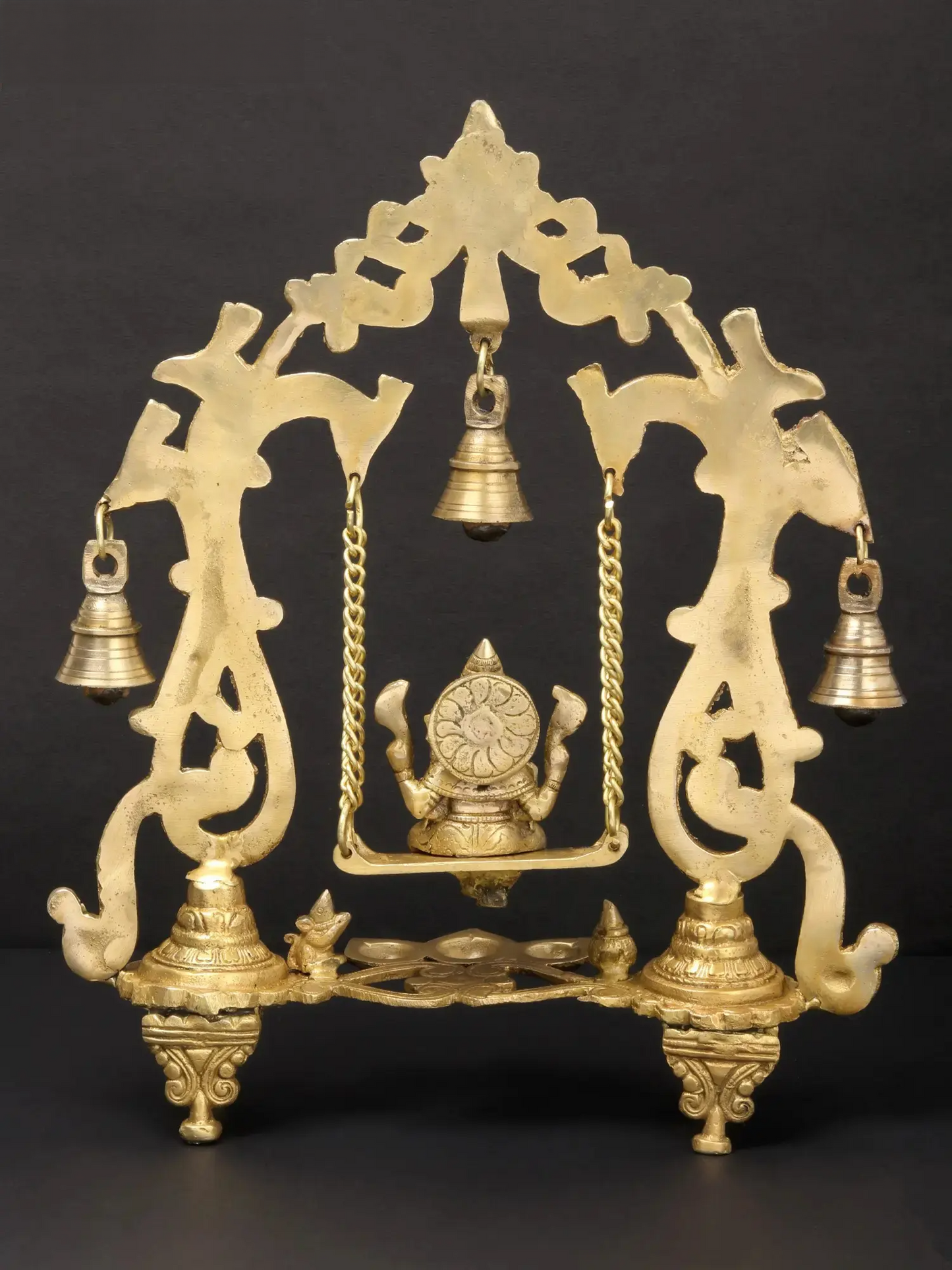 Brassaura™ Brass Lord Ganesha on Kirtimukha Swing with Dangling Bells | Height 14 Inches & Weight 2.82 kgs
