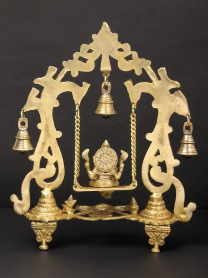 Brassaura™ Brass Lord Ganesha on Kirtimukha Swing with Dangling Bells | Height 14 Inches & Weight 2.82 kgs