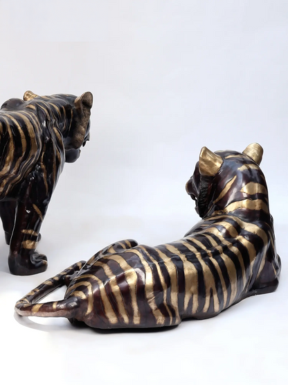 Brassaura® Pair of Tiger Brass Sculptures | Handcrafted Decorative Statues | Height 28 Inches & Weight 155.90 kgs