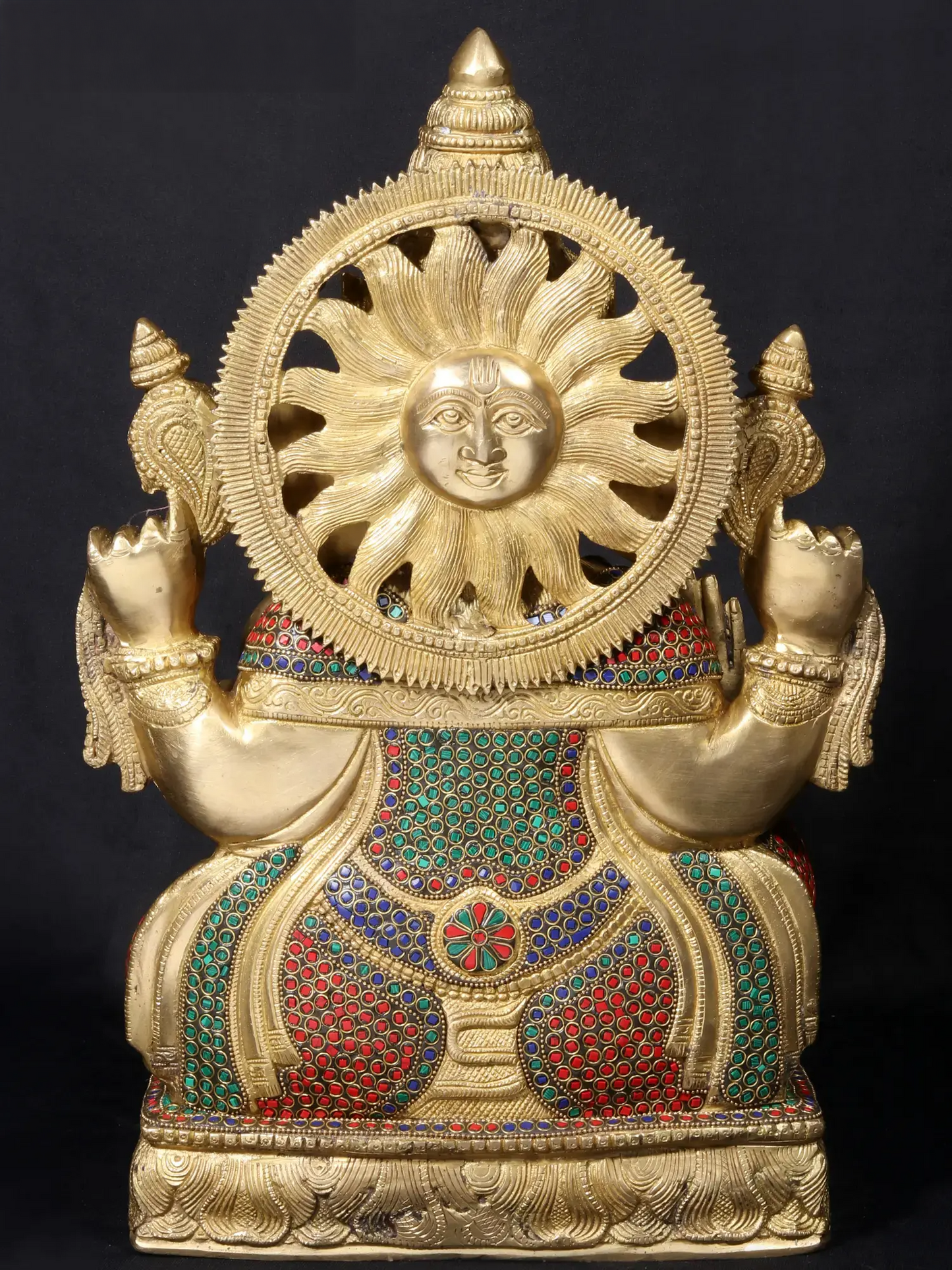 Brassaura™ Brass Lord Ganesha on Oval Base with Fine Stone Work | Height 18.5 Inches & Weight 19.82 kgs