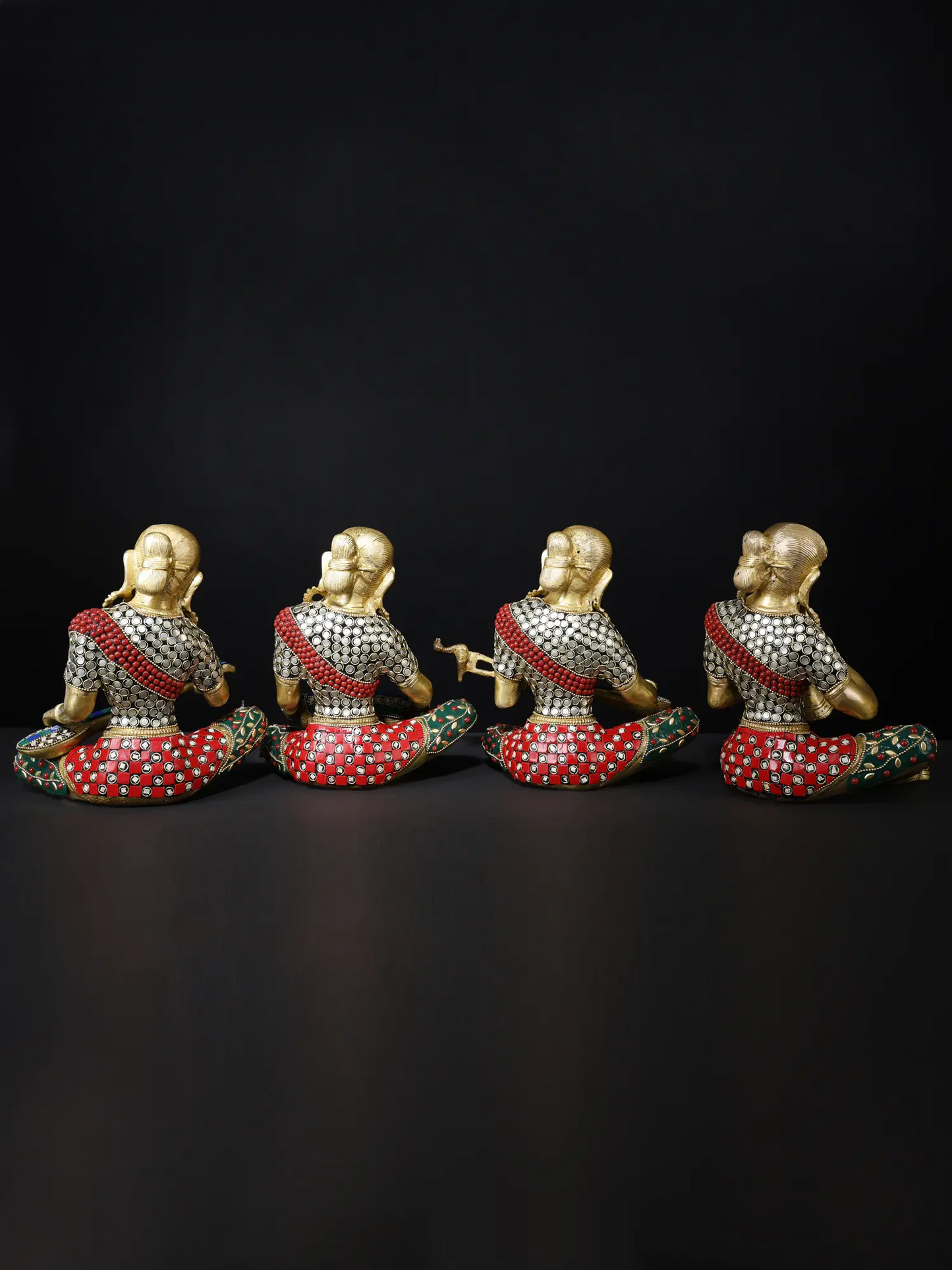 Brassaura® Brass Musical Monk Figurine Set with Inlay Work | Pure Brass | Height 8.5 Inches & Weight 18.65 kgs