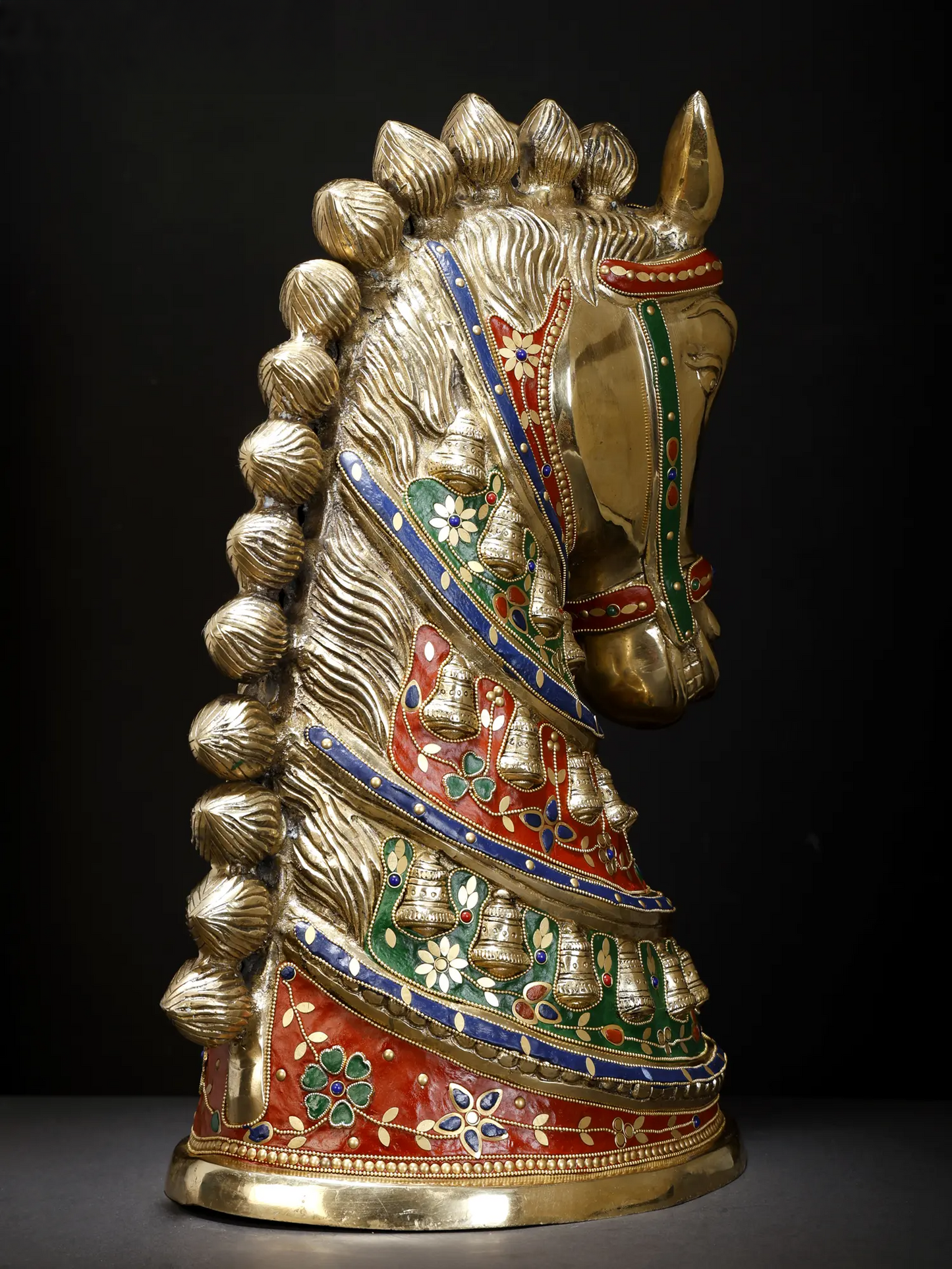 Brassaura® Decorative Brass Horse Head Bust with Stone Work | Pure Brass | Height 21 Inches & Weight 20.95 kgs