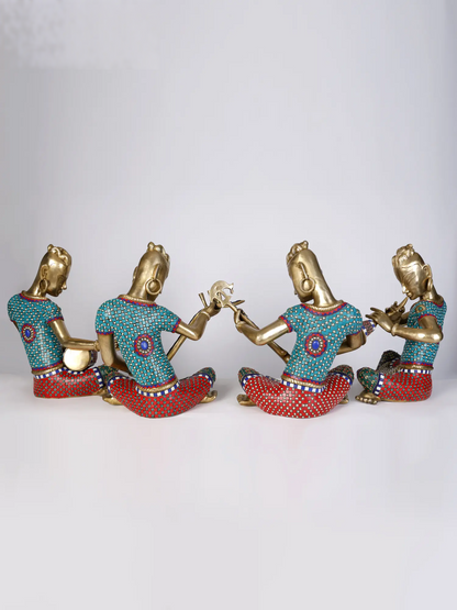 Brassaura® Set of 4 Musical Lady Figurines with Inlay Work | Pure Brass | Height 18 Inches & Weight 55.45 kgs