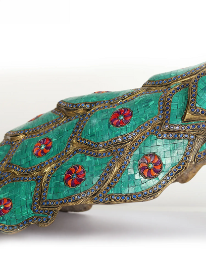 ब्रासौरा® ब्रास पीकॉक प्रतिमा स्टोन इनले वर्क के साथ | शुद्ध पीतल | ऊंचाई 24.8 इंच और वज़न 25.40 किलोग्राम