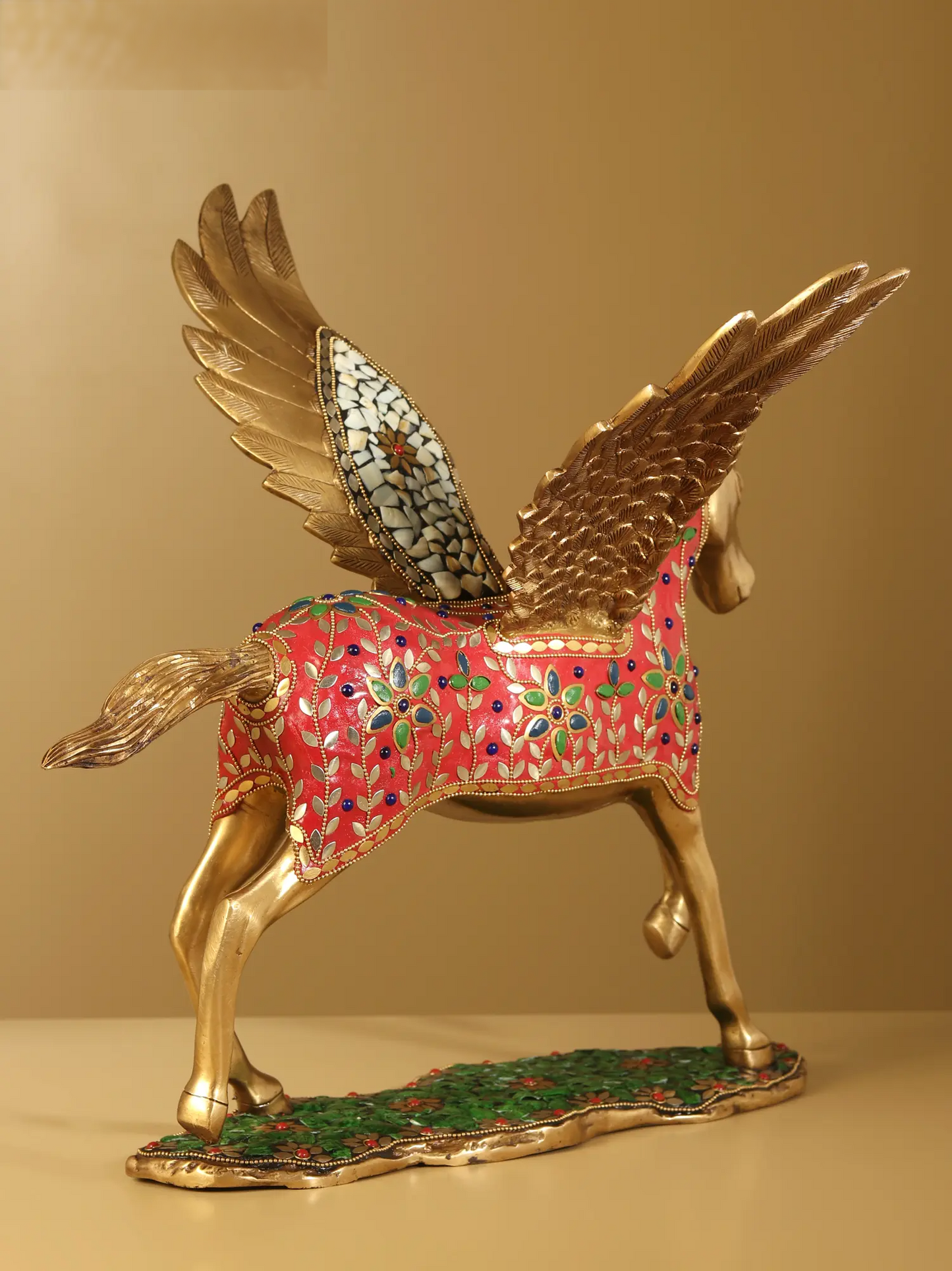 Brassaura® Pegasus Winged Horse Brass Sculpture with Inlay Work | Pure Brass | Height 16.5 Inches & Weight 10 kgs